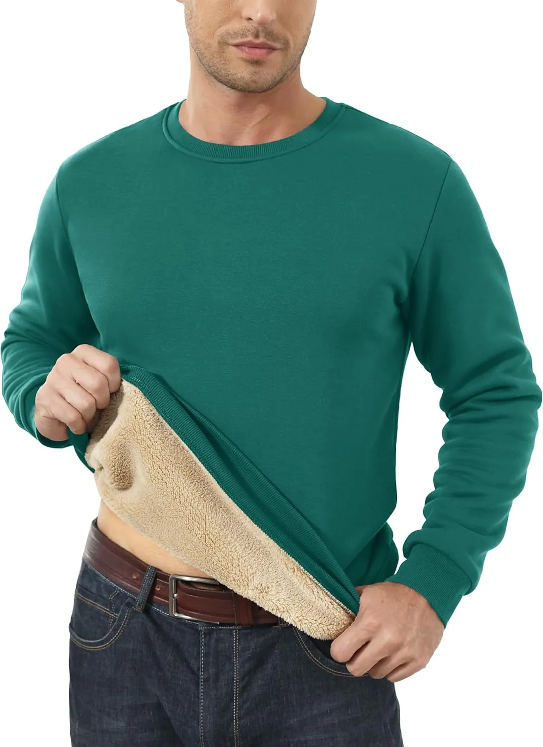 MAGCOMSEN Men's Sherpa Lined Sweatshirts Fleece Pullover Basic Tops Warm Crewneck Winter Sweatshirt