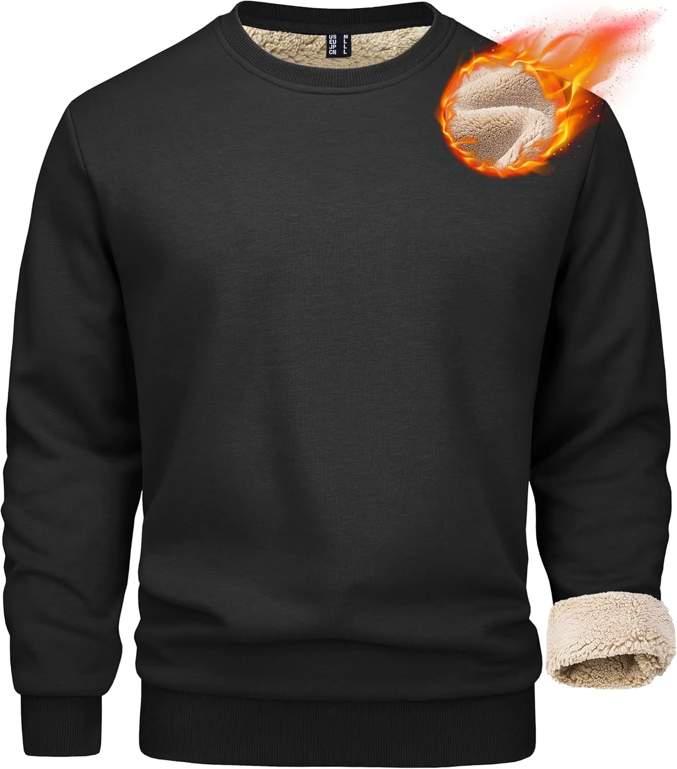 MAGCOMSEN Men's Sherpa Lined Sweatshirts Fleece Pullover Basic Tops Warm Crewneck Winter Sweatshirt