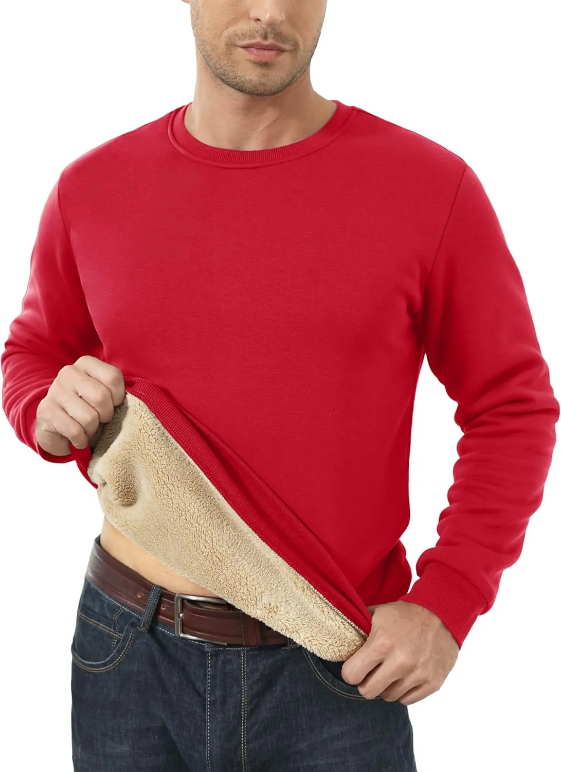 MAGCOMSEN Men's Sherpa Lined Sweatshirts Fleece Pullover Basic Tops Warm Crewneck Winter Sweatshirt