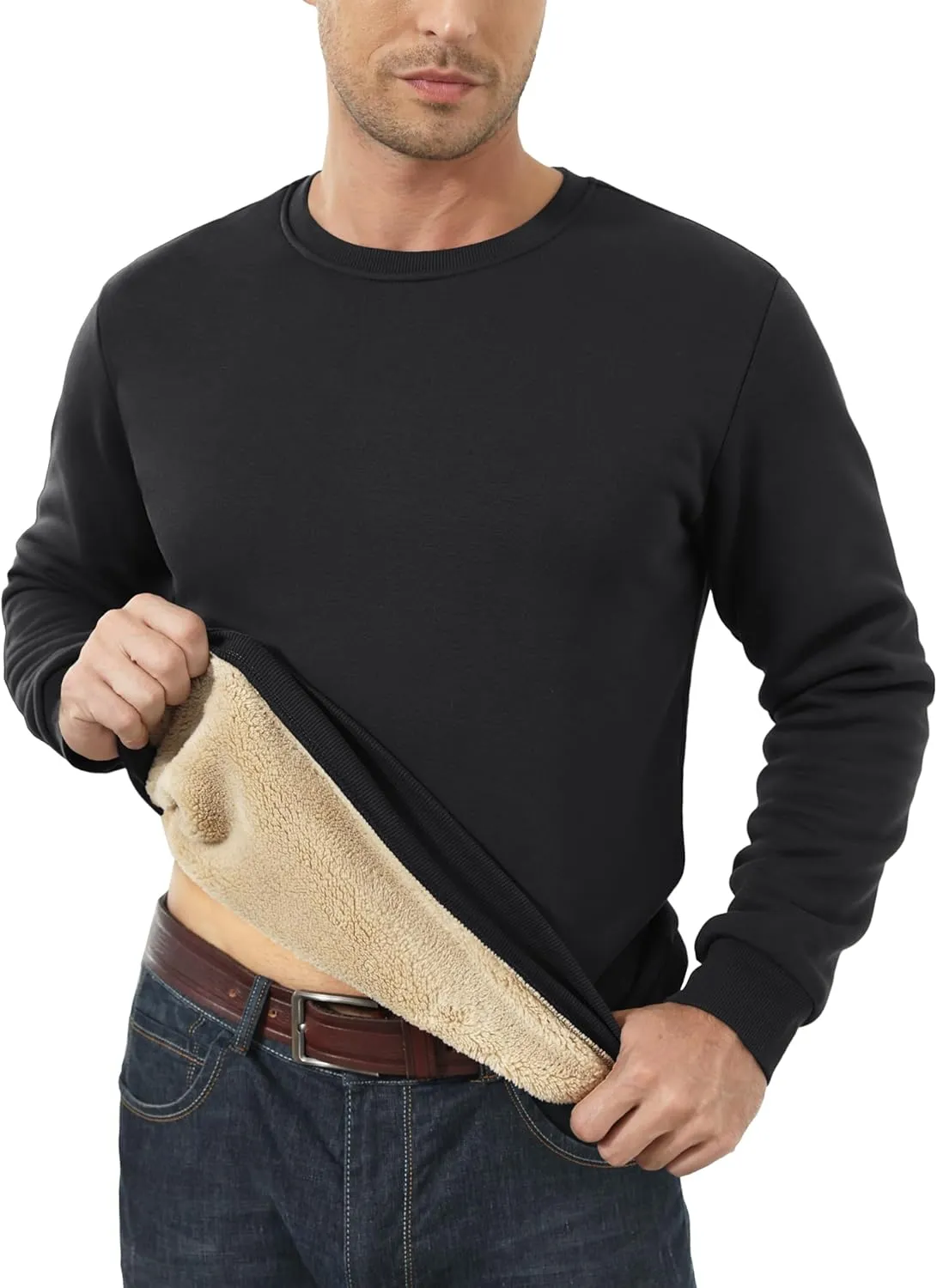 MAGCOMSEN Men's Sherpa Lined Sweatshirts Fleece Pullover Basic Tops Warm Crewneck Winter Sweatshirt
