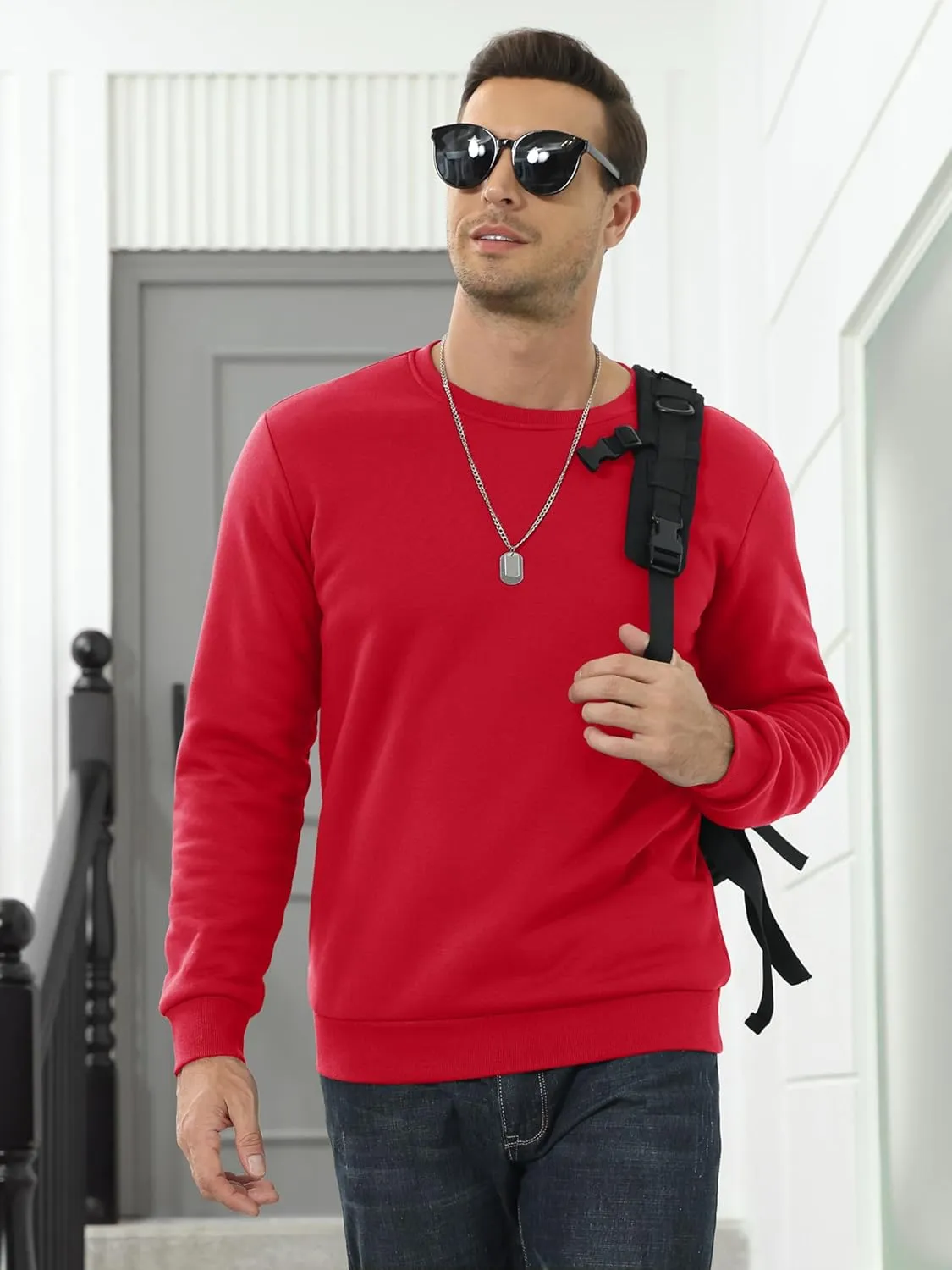 MAGCOMSEN Men's Sherpa Lined Sweatshirts Fleece Pullover Basic Tops Warm Crewneck Winter Sweatshirt