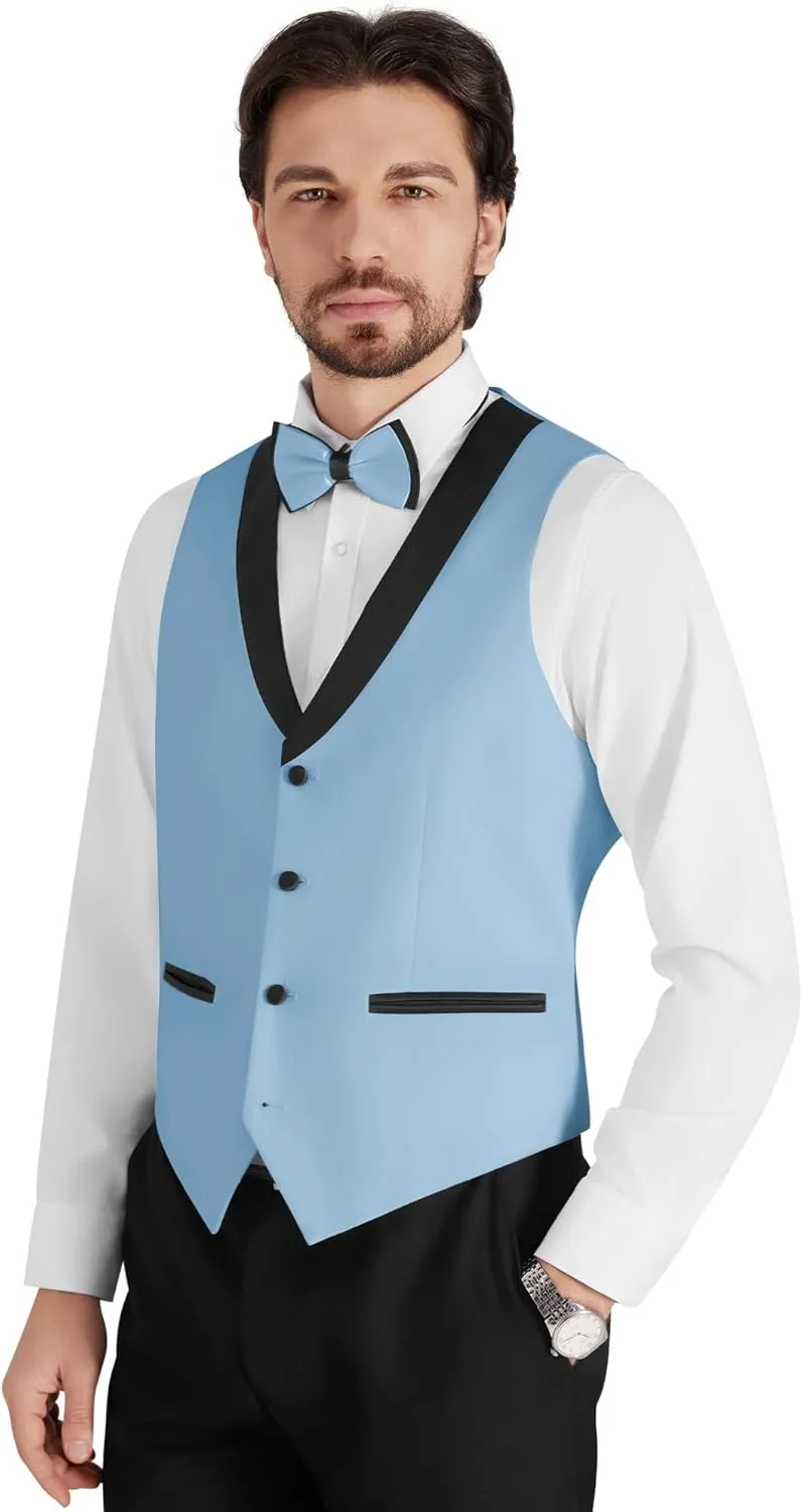 MAGE MALE Mens Suit Slim Fit 3 Piece Tuxedo Suits One Button Wedding Prom Party Dinner Blazer Vest Black Pants Set
