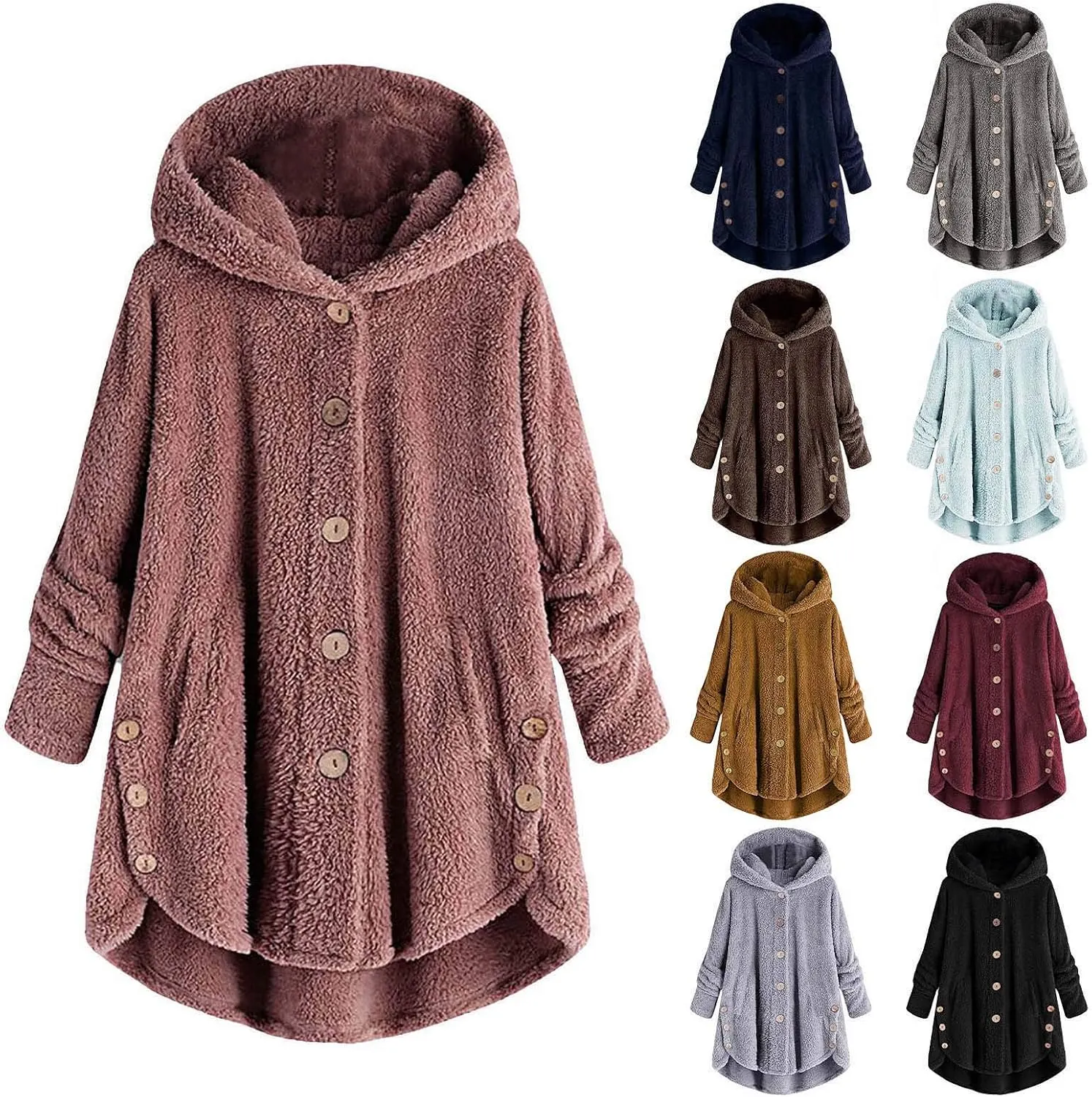 maisdgop Fleece Jackets for Women Cute Cat Ear Fleece Hooded Sweatshirt Solid Warm Winter Oversized Outwear With Pockets