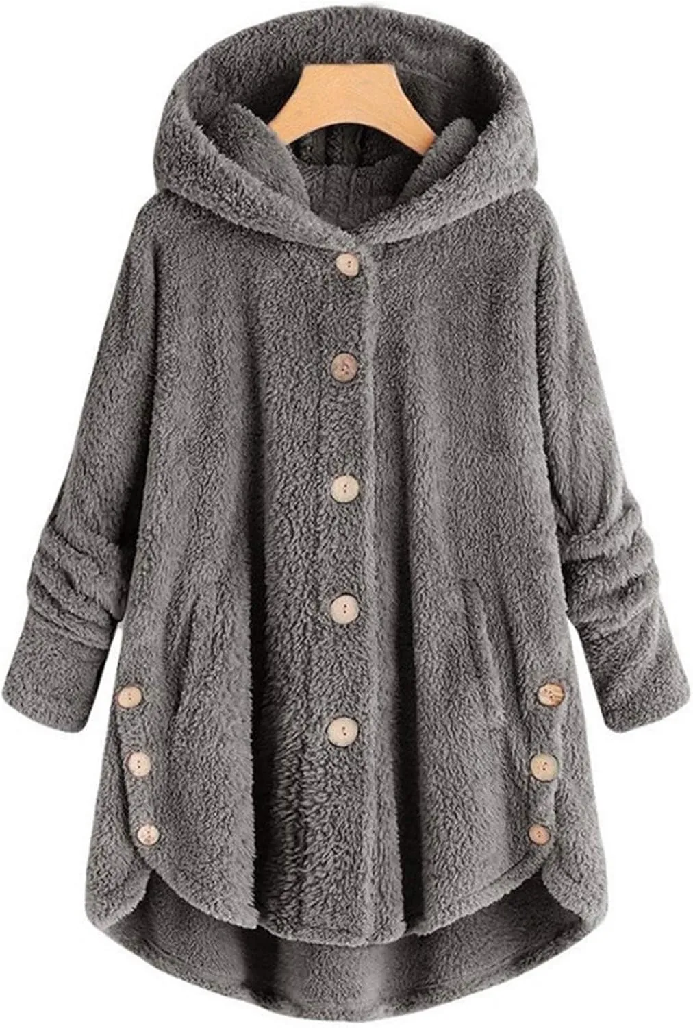 maisdgop Fleece Jackets for Women Cute Cat Ear Fleece Hooded Sweatshirt Solid Warm Winter Oversized Outwear With Pockets