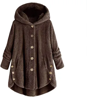 maisdgop Fleece Jackets for Women Cute Cat Ear Fleece Hooded Sweatshirt Solid Warm Winter Oversized Outwear With Pockets
