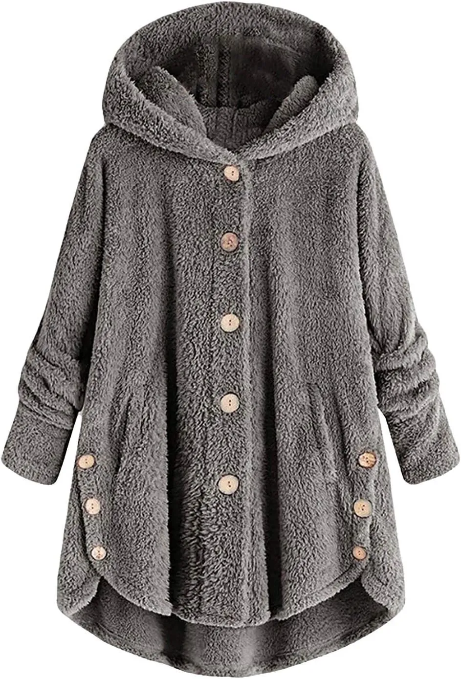 maisdgop Fleece Jackets for Women Cute Cat Ear Fleece Hooded Sweatshirt Solid Warm Winter Oversized Outwear With Pockets