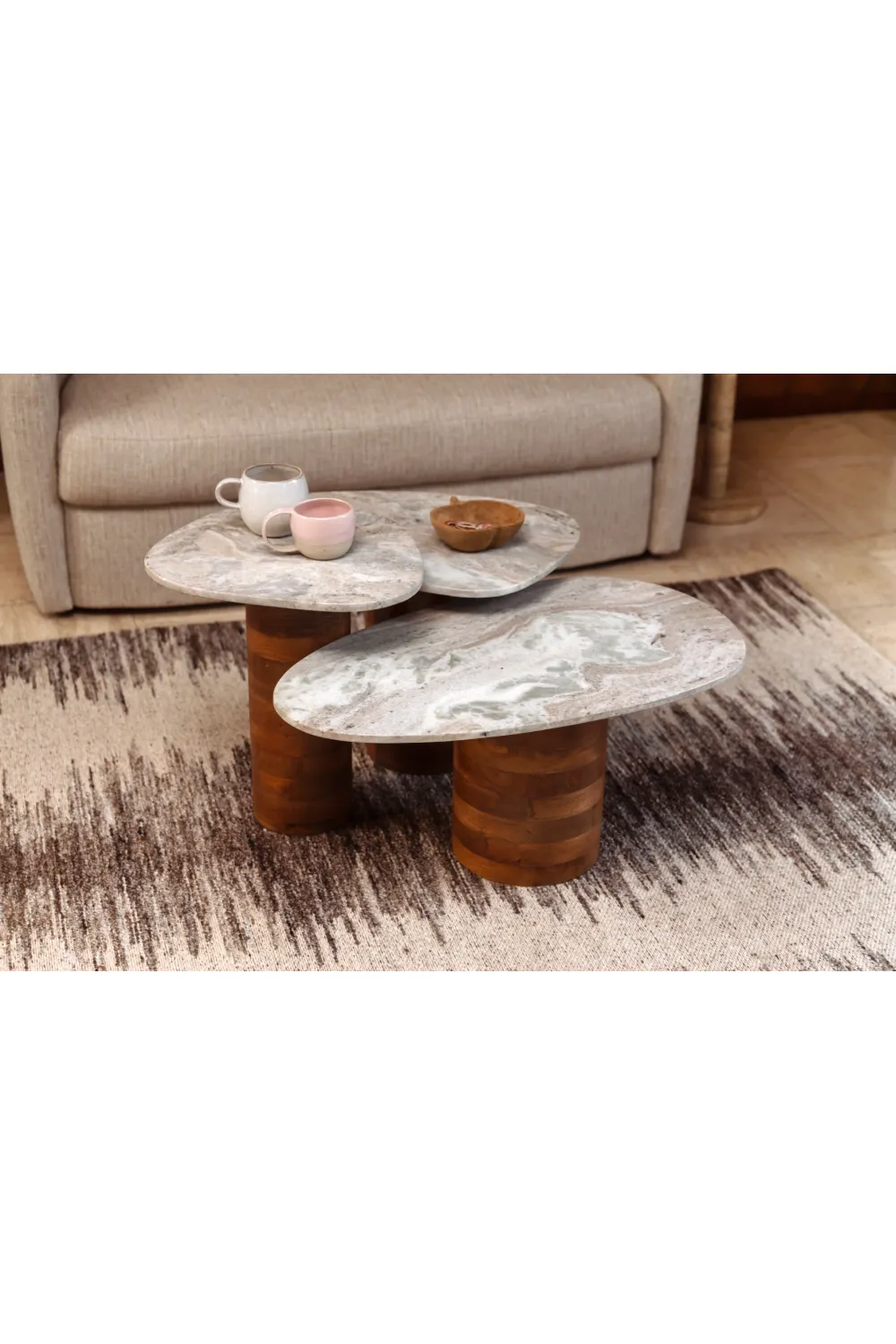 Marble Pedestal Side Tables (3) | Dutchbone Suki