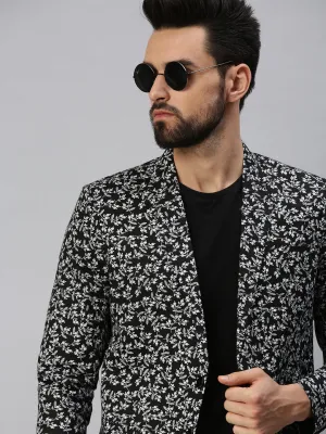 Men Black Printed Single Breasted Party Blazers