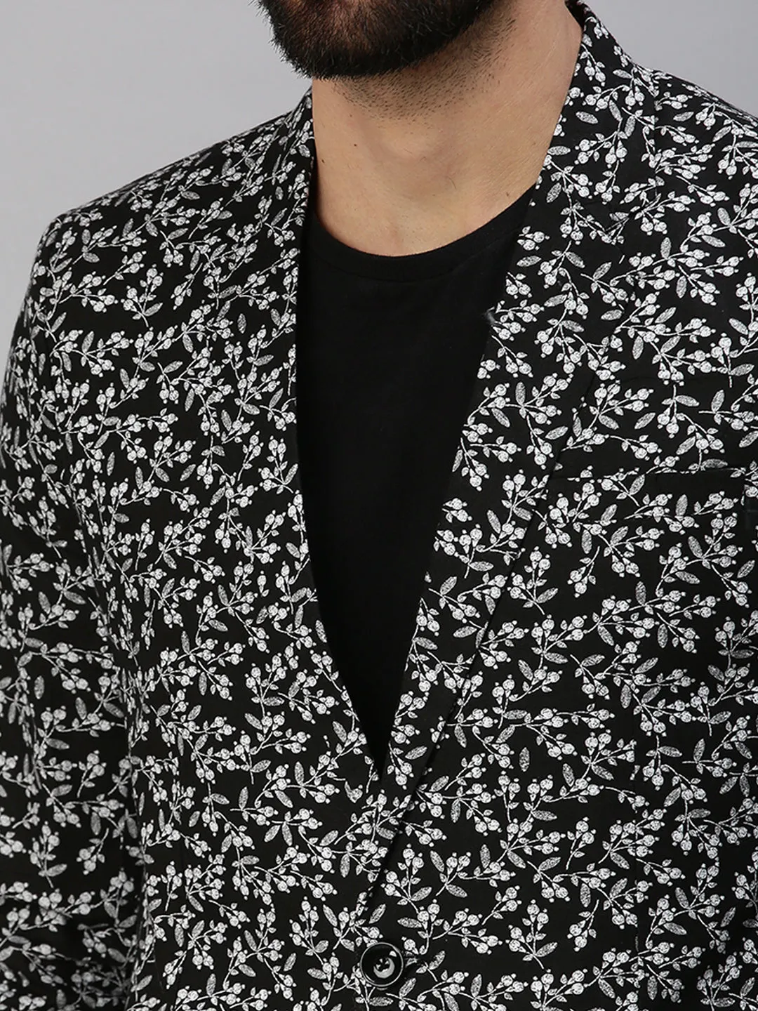 Men Black Printed Single Breasted Party Blazers