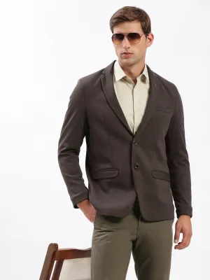 Men Brown Slim-Fit Notched Lapel Collar Single-Breasted Blazer