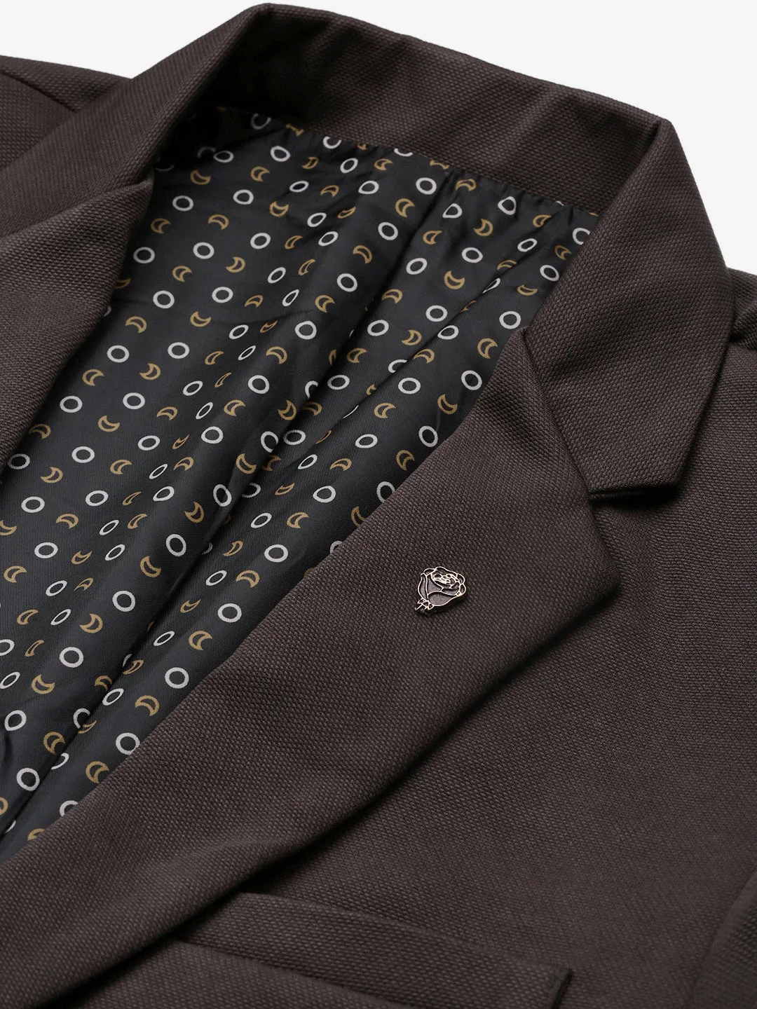 Men Brown Slim-Fit Notched Lapel Collar Single-Breasted Blazer