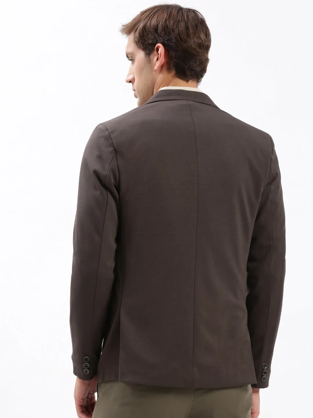 Men Brown Slim-Fit Notched Lapel Collar Single-Breasted Blazer
