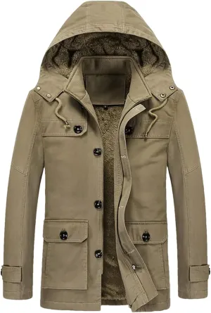 Mens Cargo Coat Thick Warm Jacket Man Parkas Casual Cotton Padded Jacket Multi-Pocket Hoodies