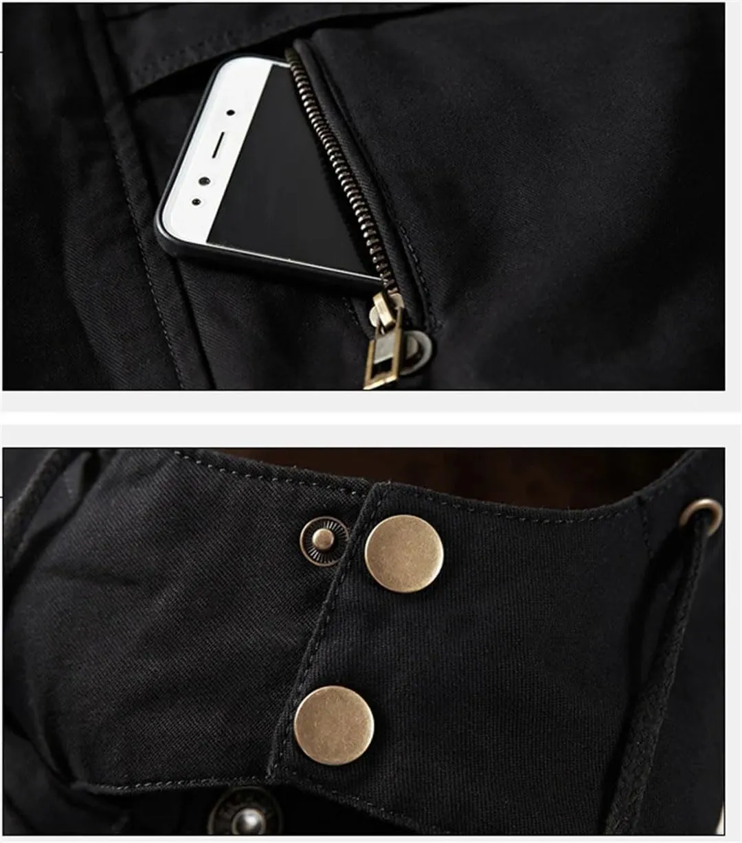 Mens Cargo Coat Thick Warm Jacket Man Parkas Casual Cotton Padded Jacket Multi-Pocket Hoodies