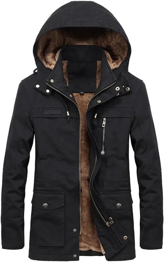 Mens Cargo Coat Thick Warm Jacket Man Parkas Casual Cotton Padded Jacket Multi-Pocket Hoodies