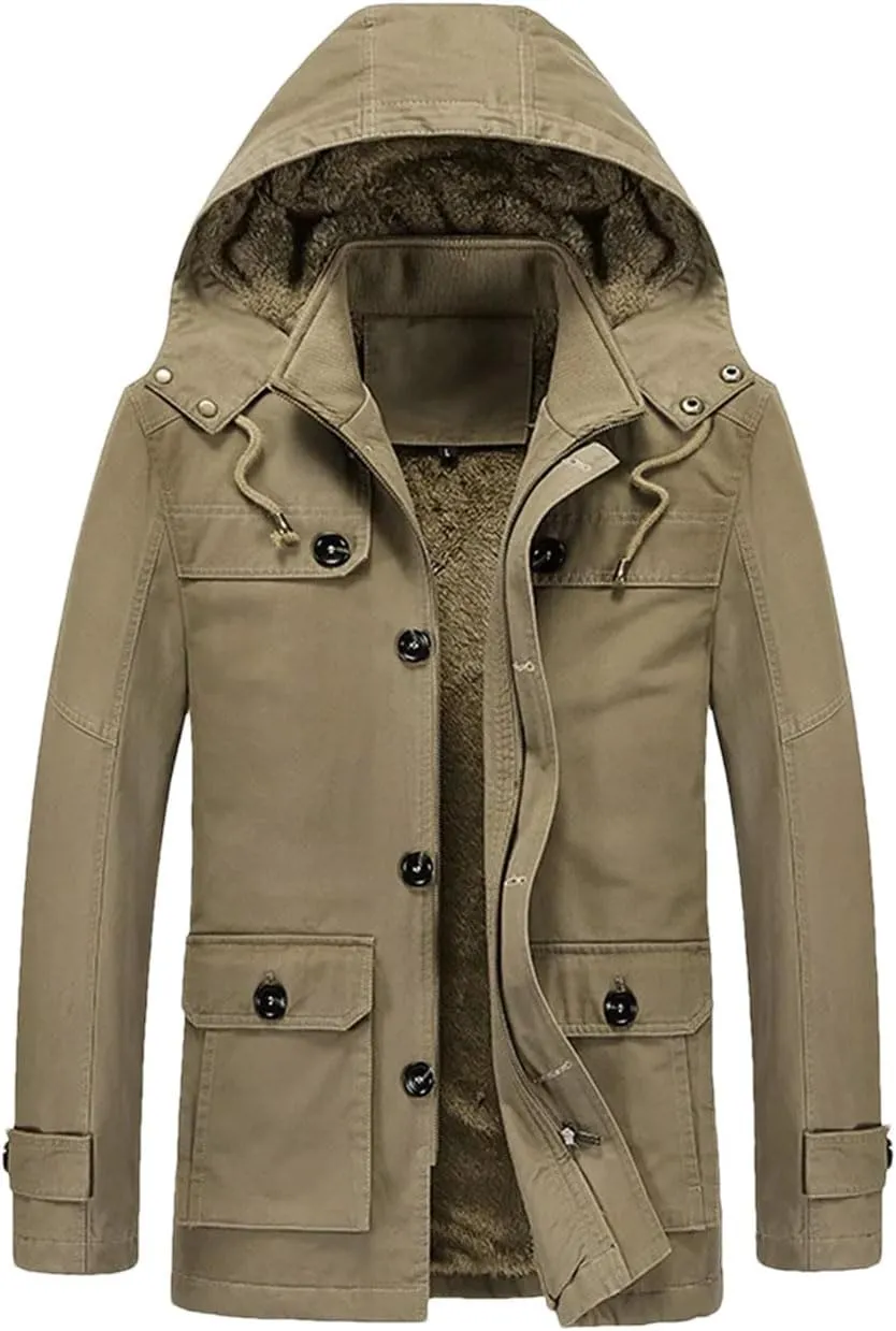 Mens Cargo Coat Thick Warm Jacket Man Parkas Casual Cotton Padded Jacket Multi-Pocket Hoodies