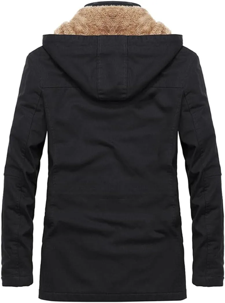 Mens Cargo Coat Thick Warm Jacket Man Parkas Casual Cotton Padded Jacket Multi-Pocket Hoodies