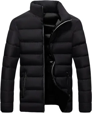 Men's Slim Fit Winter Jacket Winter Warm Zipper Stand Collar Jacket Male Thicken Parka Quilted Cotton-Padded Coats