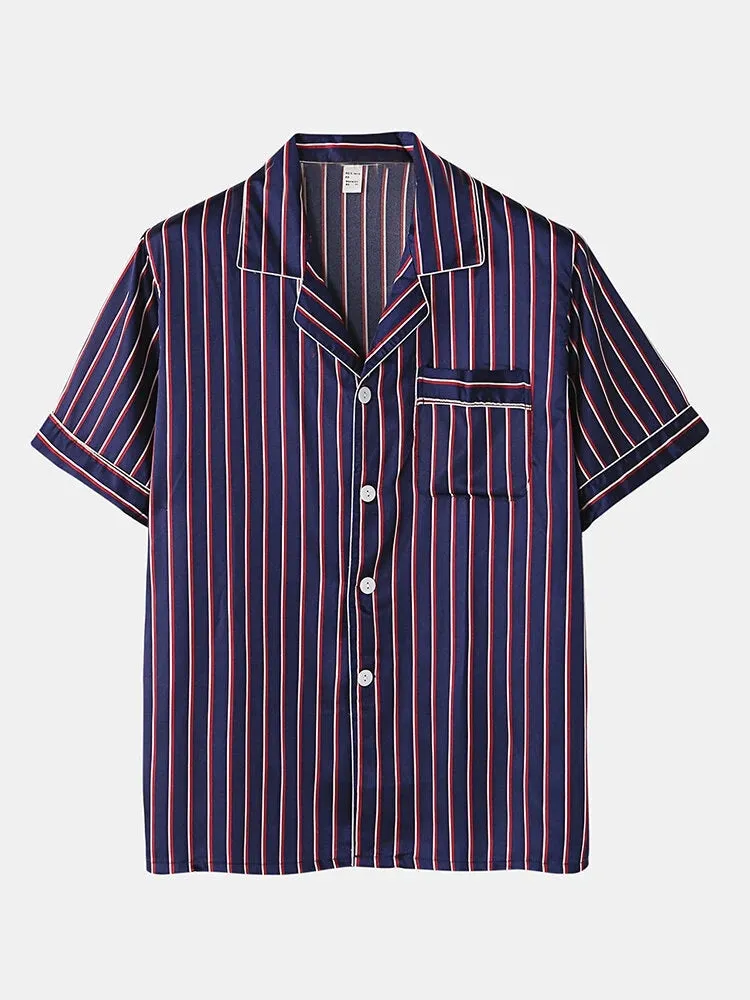 Men's Striped Satin Cool Pajamas Set