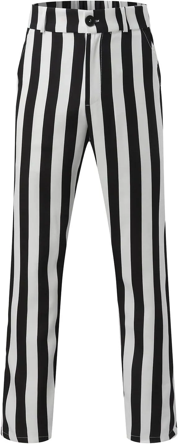 Mens Striped Stretch Dress Pants Slim Fit Skinny Fashion Chino Pants Casual Business Golf Flat Front Long Suit Pant