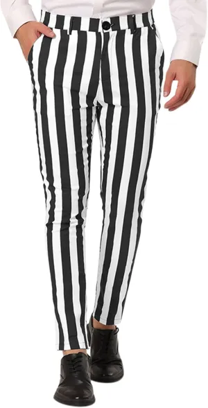 Mens Striped Stretch Dress Pants Slim Fit Skinny Fashion Chino Pants Casual Business Golf Flat Front Long Suit Pant