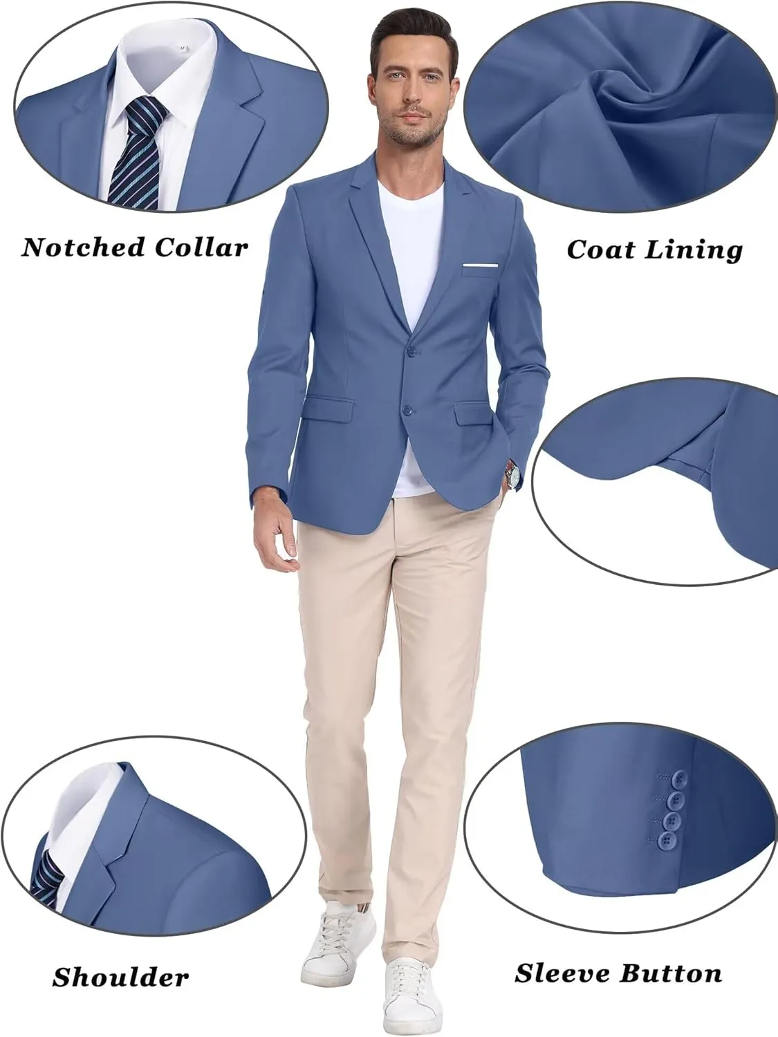 Mens Suit Jackets Casual Two Button Slim Fit Blazers Suit Separates Coat Sport Coats with Pockets for Wedding Prom Party