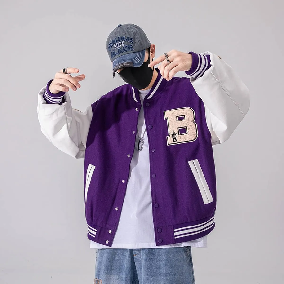 Mens Varsity College Jacket Baseball Bomber Jacket Vintage Sweatshirt Casual Unisex Streetwear Coats with Patch