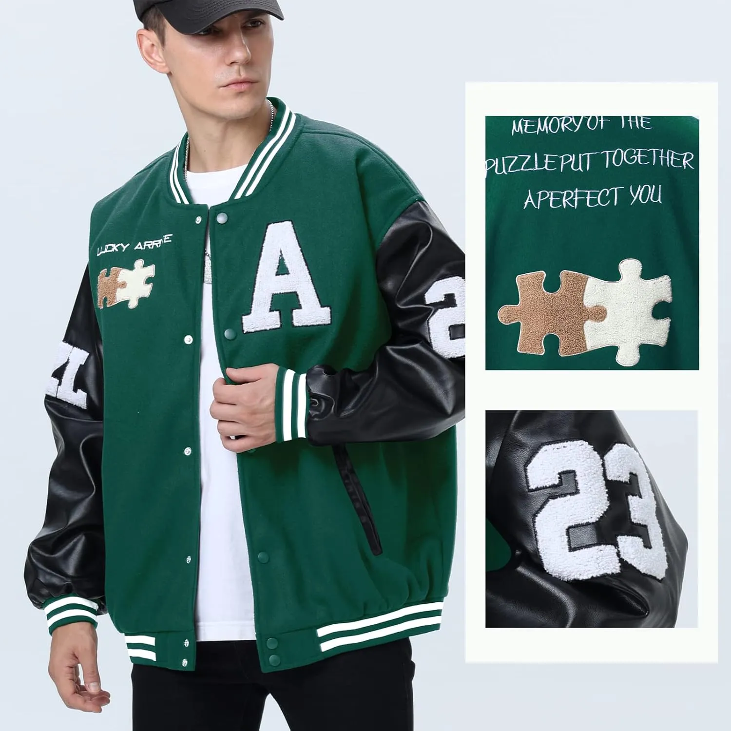 Mens Varsity College Jacket Baseball Bomber Jacket Vintage Sweatshirt Casual Unisex Streetwear Coats with Patch