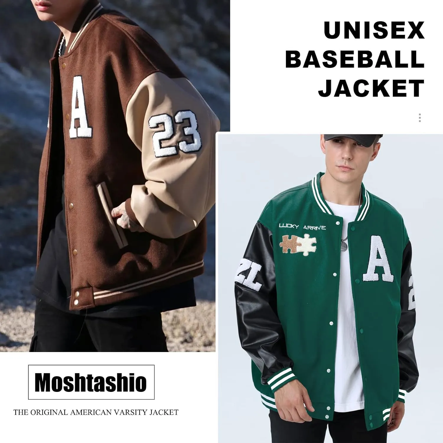 Mens Varsity College Jacket Baseball Bomber Jacket Vintage Sweatshirt Casual Unisex Streetwear Coats with Patch