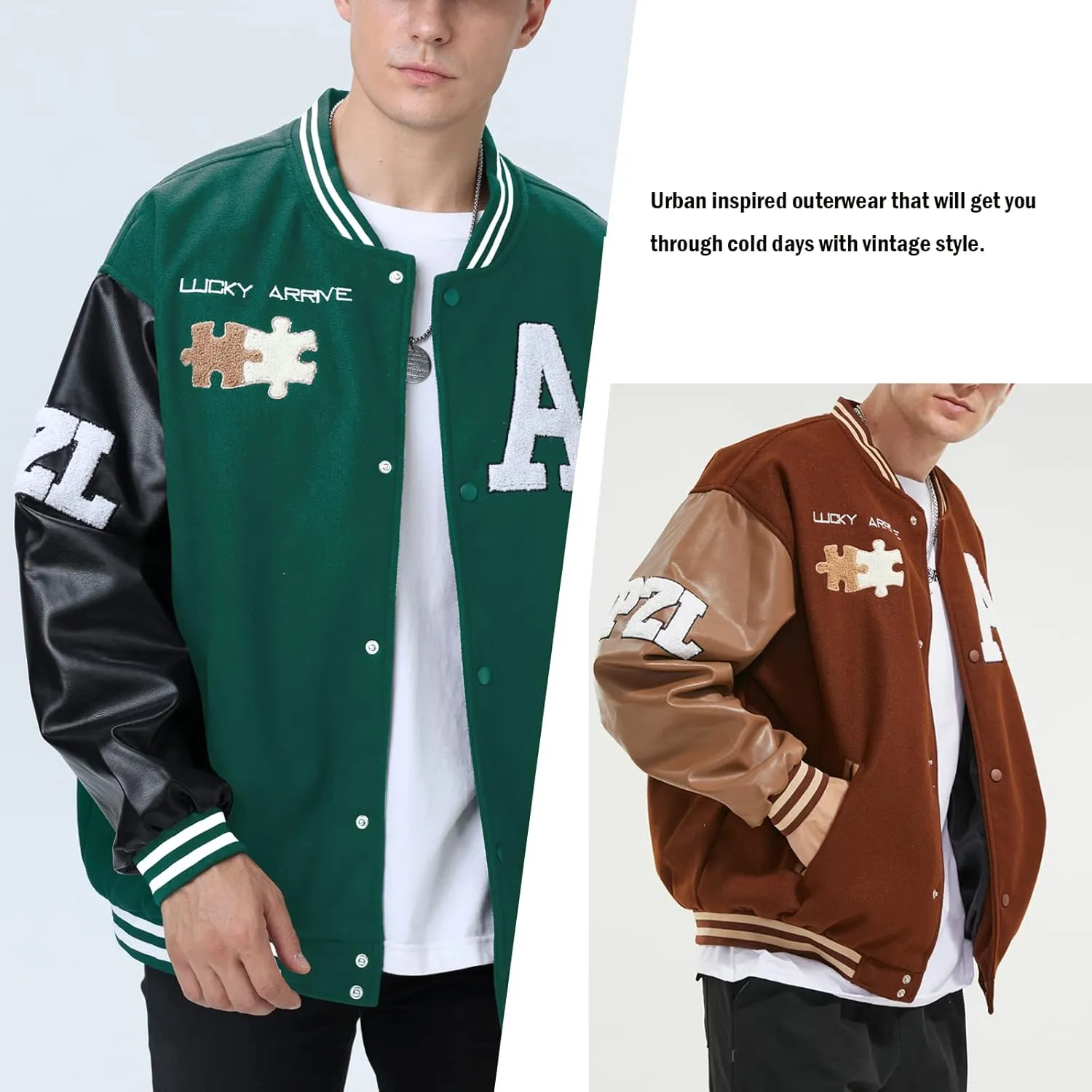 Mens Varsity College Jacket Baseball Bomber Jacket Vintage Sweatshirt Casual Unisex Streetwear Coats with Patch