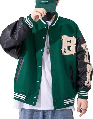 Mens Varsity College Jacket Baseball Bomber Jacket Vintage Sweatshirt Casual Unisex Streetwear Coats with Patch