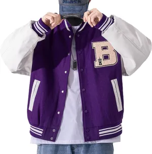 Mens Varsity College Jacket Baseball Bomber Jacket Vintage Sweatshirt Casual Unisex Streetwear Coats with Patch
