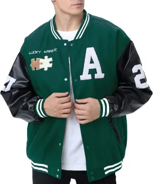 Mens Varsity College Jacket Baseball Bomber Jacket Vintage Sweatshirt Casual Unisex Streetwear Coats with Patch
