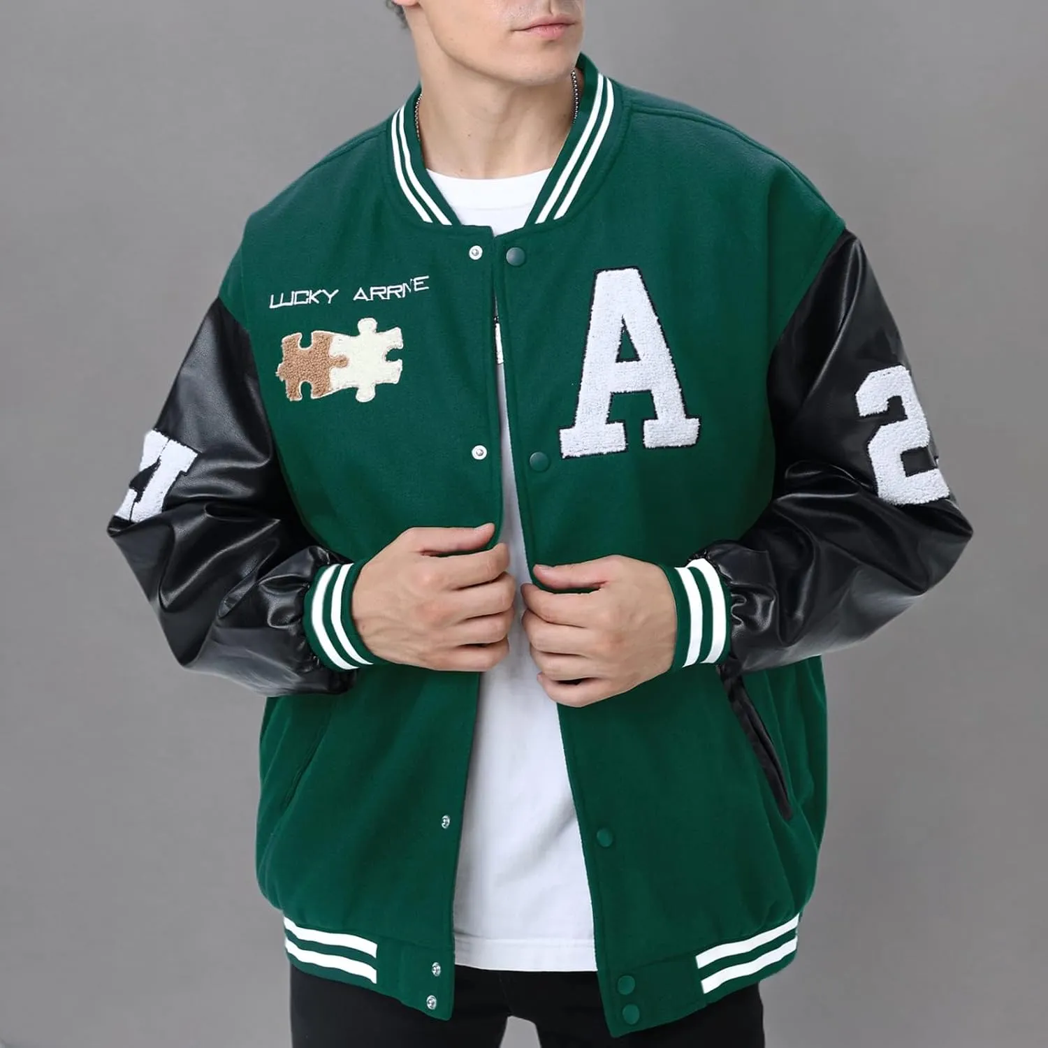 Mens Varsity College Jacket Baseball Bomber Jacket Vintage Sweatshirt Casual Unisex Streetwear Coats with Patch