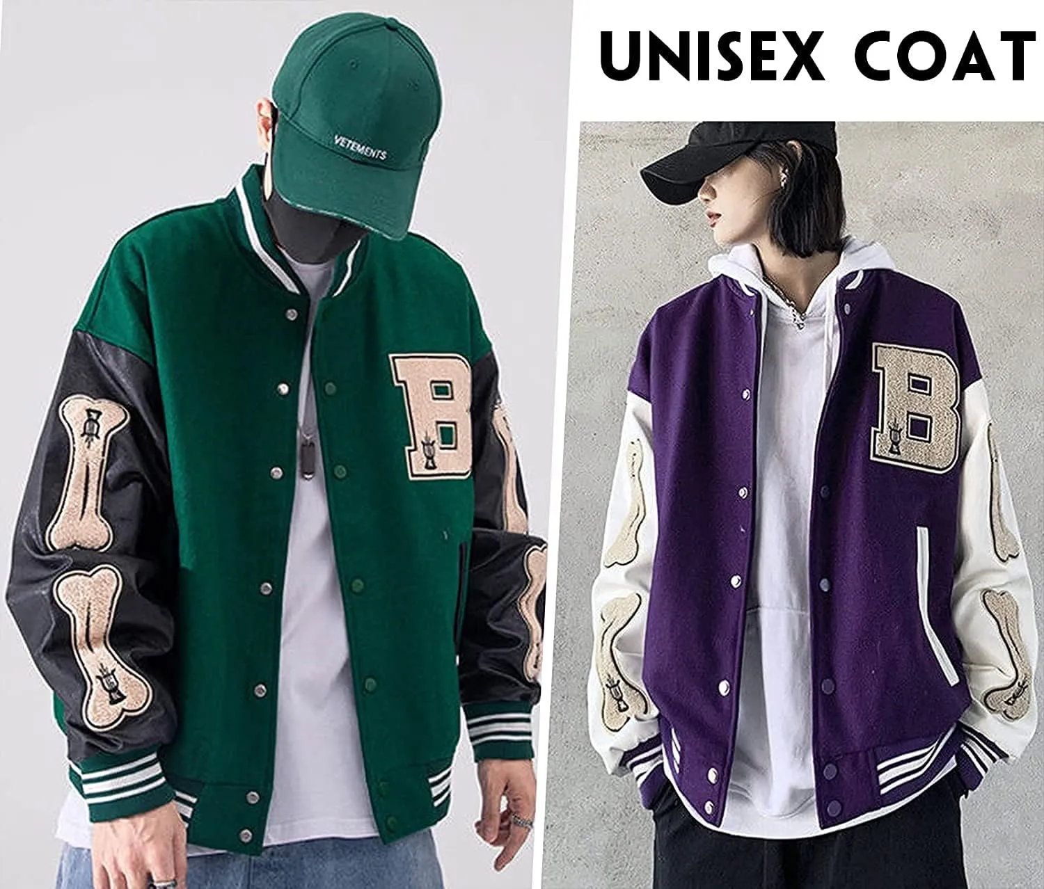 Mens Varsity College Jacket Baseball Bomber Jacket Vintage Sweatshirt Casual Unisex Streetwear Coats with Patch