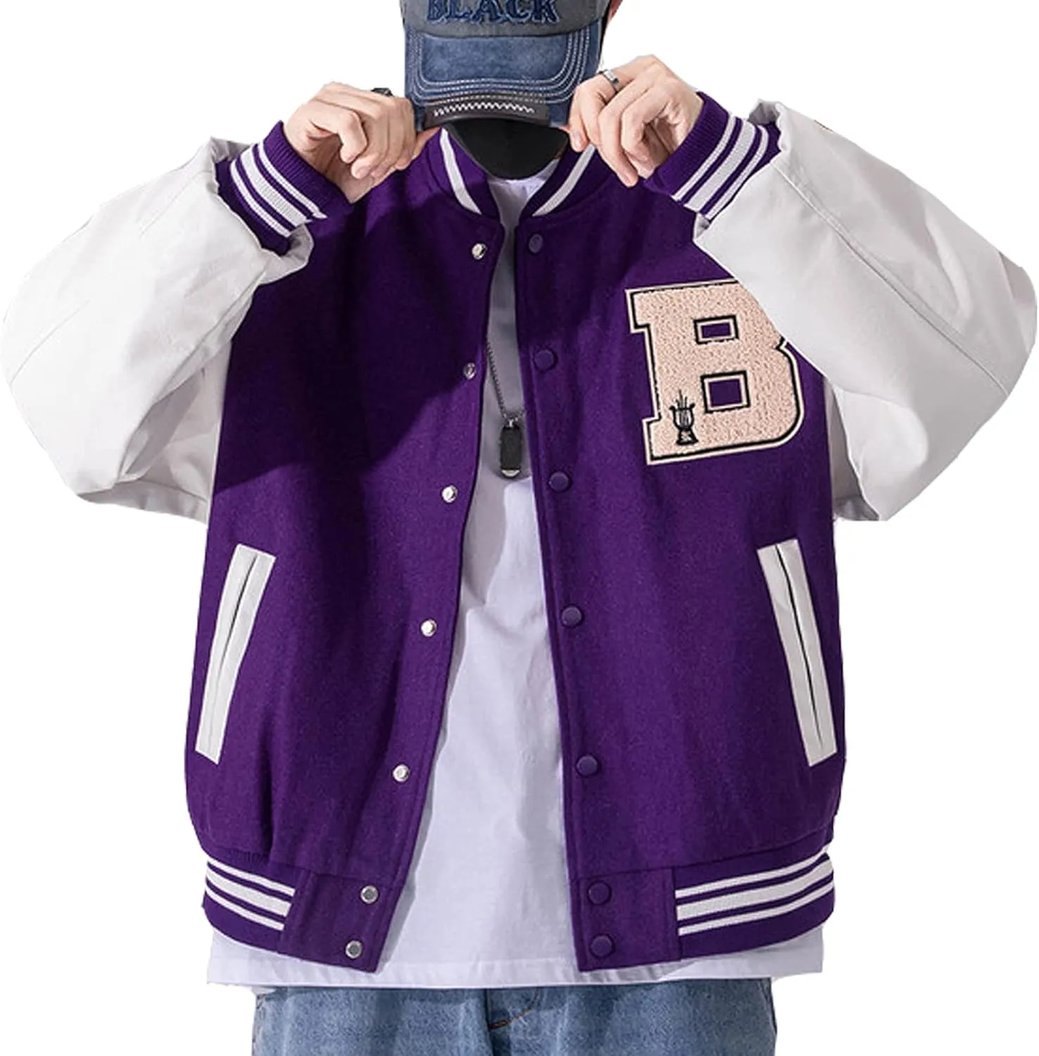 Mens Varsity College Jacket Baseball Bomber Jacket Vintage Sweatshirt Casual Unisex Streetwear Coats with Patch