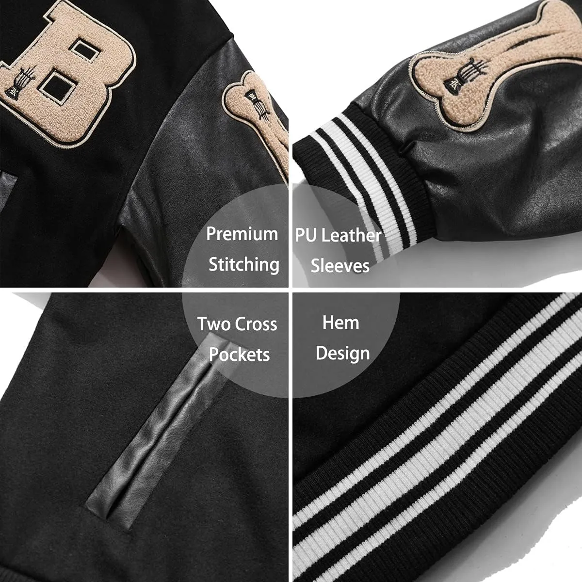 Mens Varsity College Jacket Baseball Bomber Jacket Vintage Sweatshirt Casual Unisex Streetwear Coats with Patch