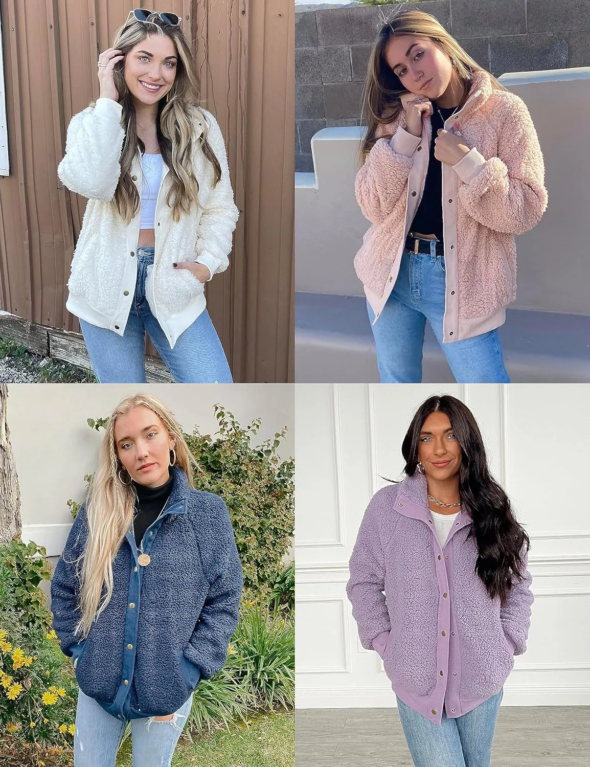 MEROKEETY Women's 2025 Winter Long Sleeve Button Sherpa Jacket Coat Pockets Warm Fleece