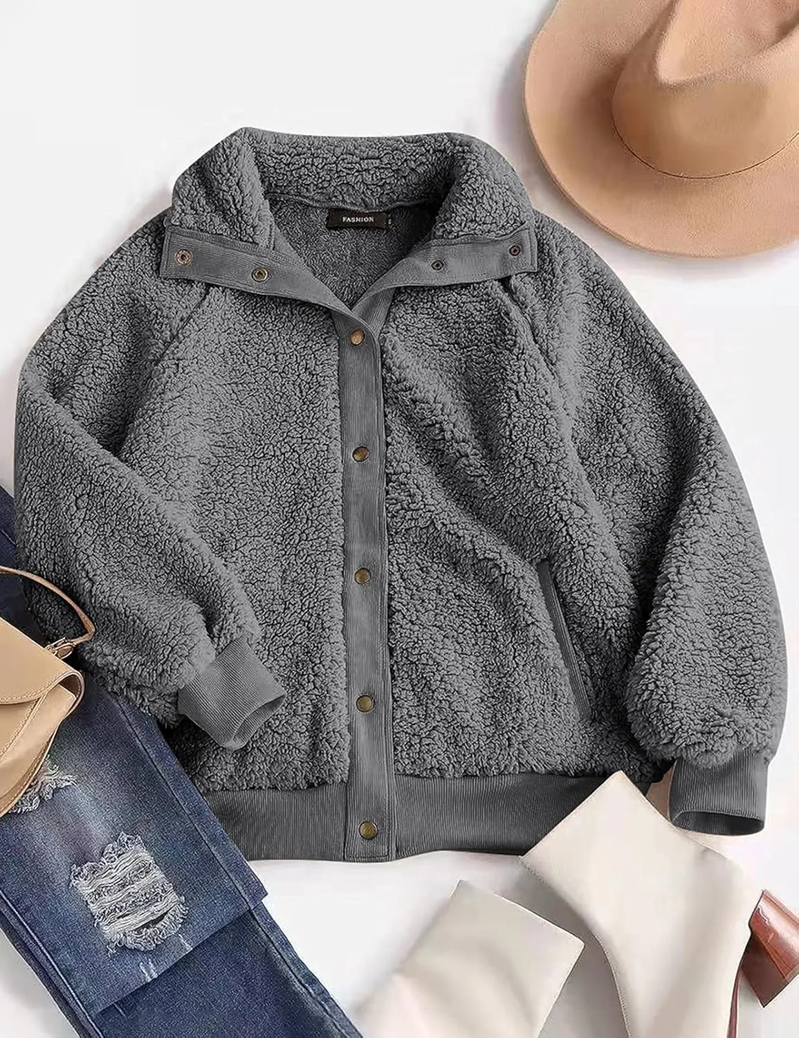 MEROKEETY Women's 2025 Winter Long Sleeve Button Sherpa Jacket Coat Pockets Warm Fleece
