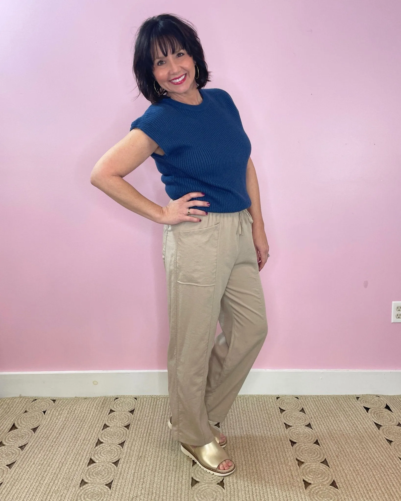 Mocha Dreams Woven Elastic Waist Seam Detail Pants