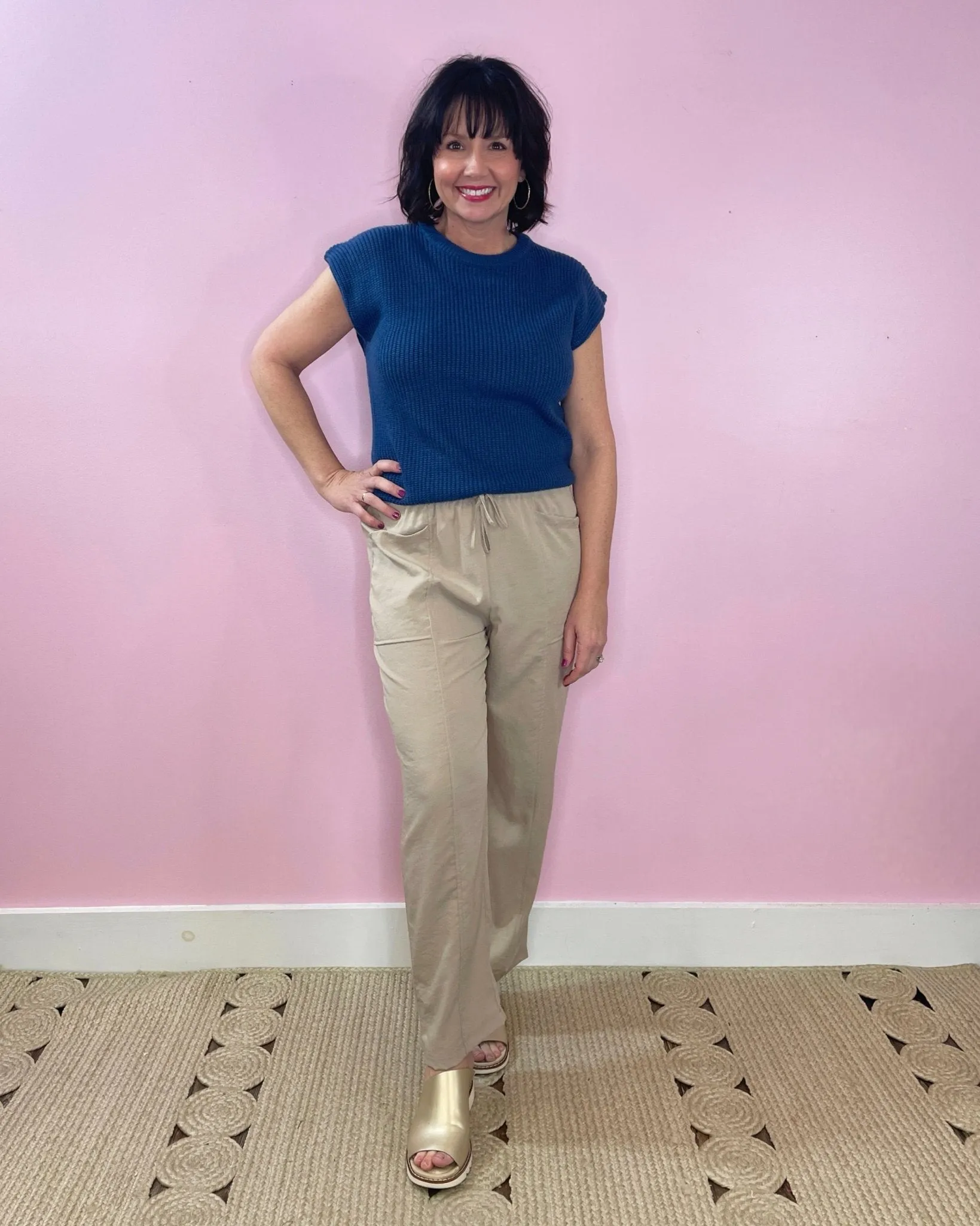 Mocha Dreams Woven Elastic Waist Seam Detail Pants