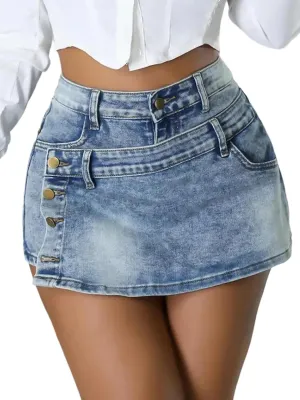 Molisry Women's Wrap Jean Skort High Waisted Y2K Irregular Trendy Denim Shorts Streetwear 2025