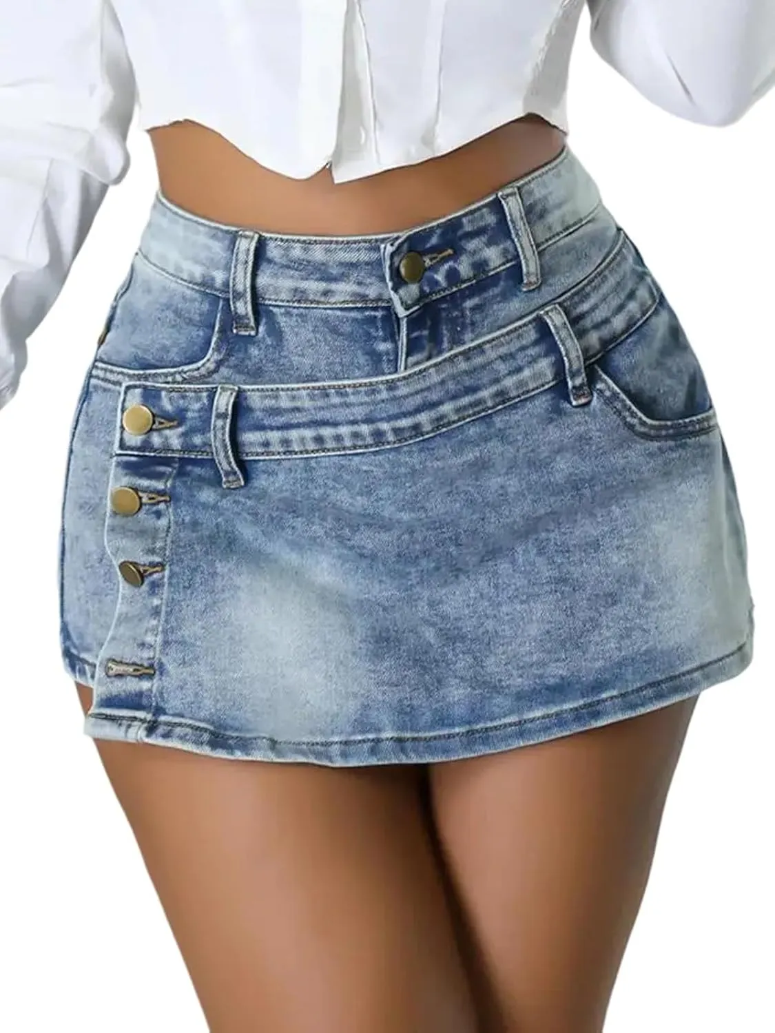 Molisry Women's Wrap Jean Skort High Waisted Y2K Irregular Trendy Denim Shorts Streetwear 2025