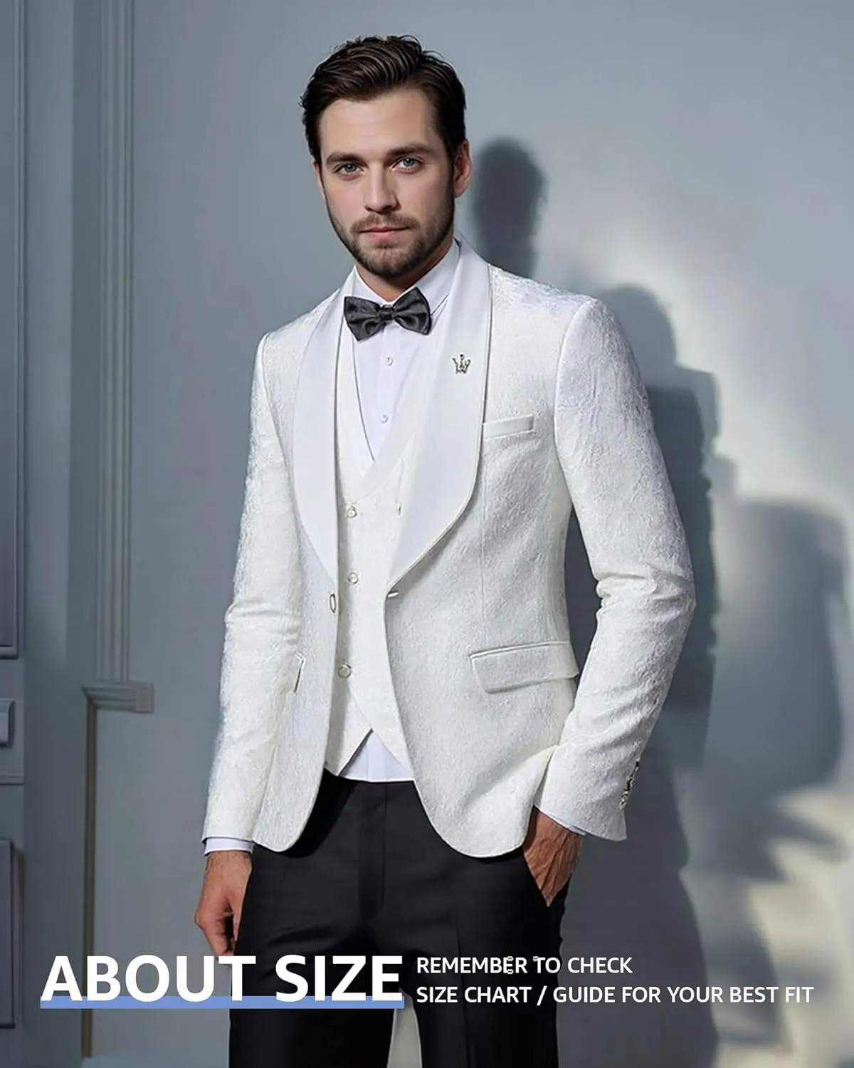 MY'S Men's Floral Suit, 3 Piece Slim Fit Paisley Tuxedo, Jacket Pants Vest with Bow Tie for Wedding Prom Dinner