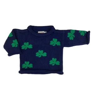 Navy All Over Shamrocks Roll Neck Sweater