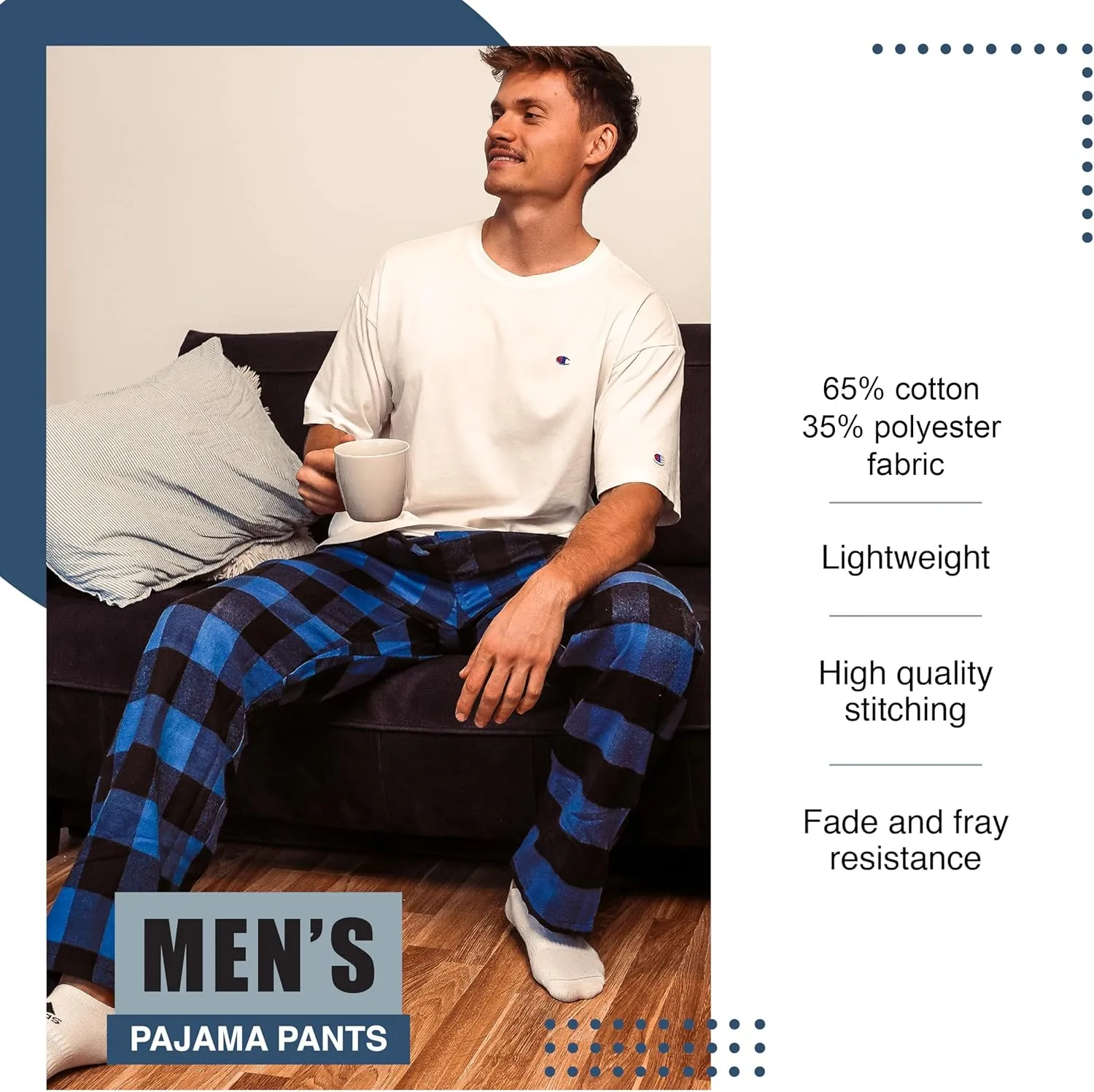 NORTY Flannel Pajama Pants for Men - Comfortable PJ Bottoms for Adults - Men's Sleepwear - Cotton/Poly Blend