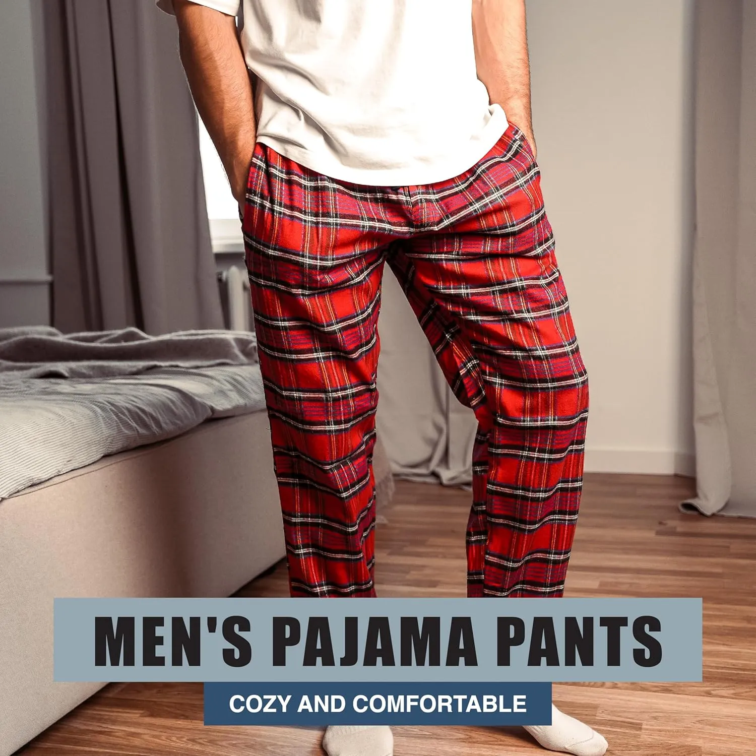 NORTY Flannel Pajama Pants for Men - Comfortable PJ Bottoms for Adults - Men's Sleepwear - Cotton/Poly Blend