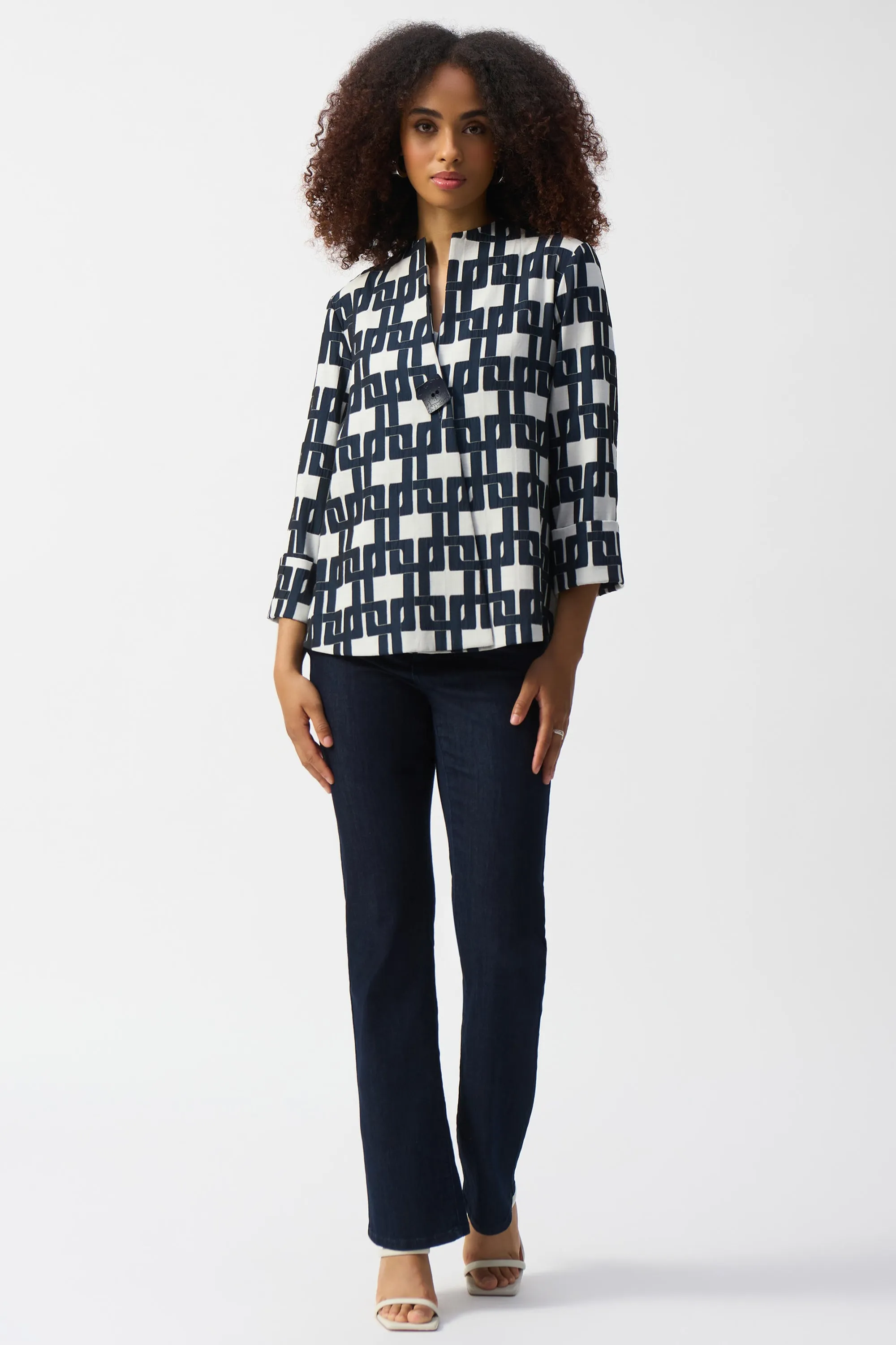 OFF WHITE NAVY RECTANGULAR LINKS TRAPEZE JACKET
