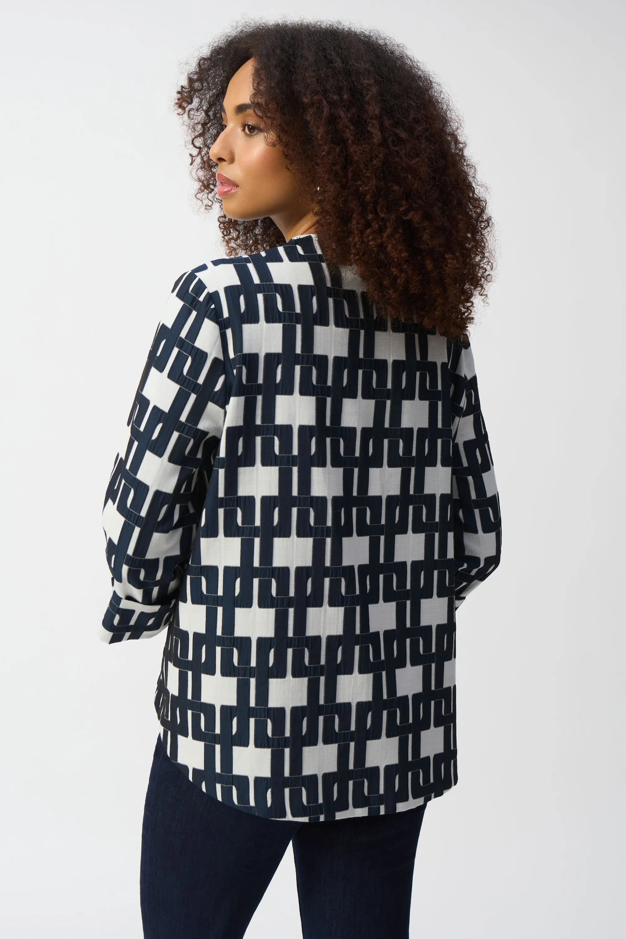 OFF WHITE NAVY RECTANGULAR LINKS TRAPEZE JACKET
