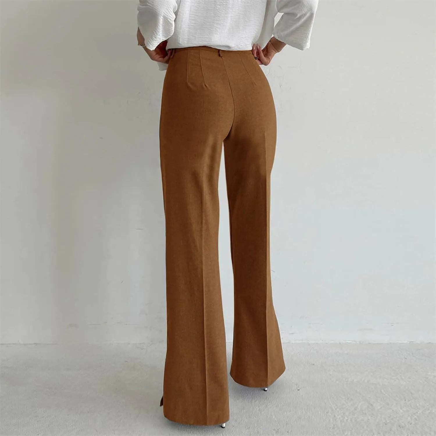 Office Flare Pants for Women Classic Formal Solid Ribbed Wide Leg High Waist Trousers Fashion Curvy Work Dressy Bootcut Pants